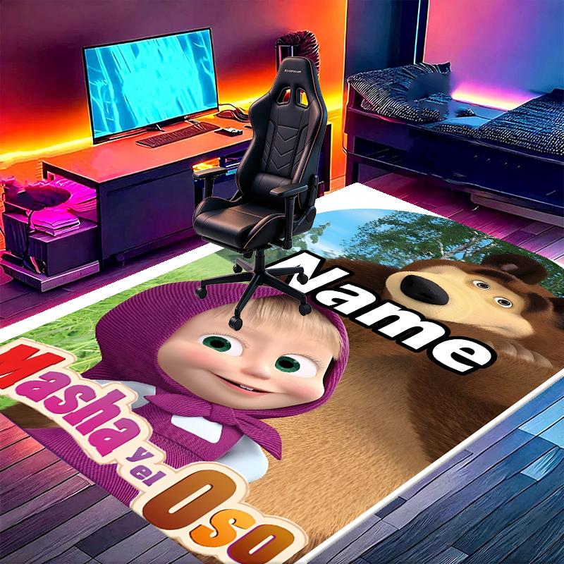 Custom Name Personalized Masha and The Bear Print Carpet, Versatile Home Decor Rug, for Playroom, Apartment, Balcony, Entryway, Hallway Gift