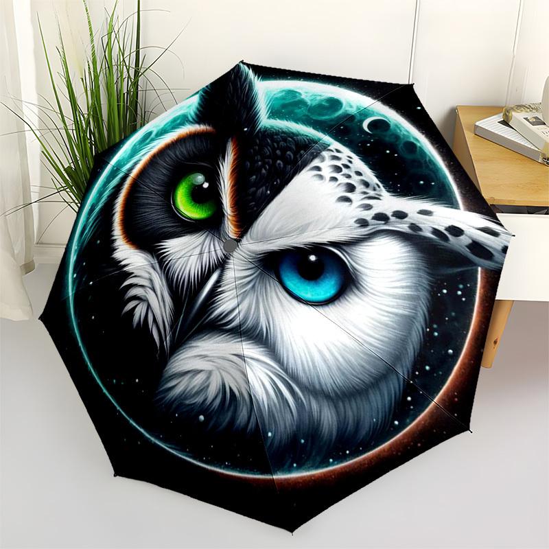 1pc Moonlit Dual-Eyed Owl Umbrella with Plastic Handle,Cartoon Pattern,Suitable for All Seasons Multi-functional Umbrella442