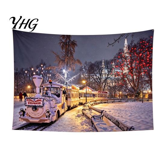Festive Home Decor Tapestry Christmas Tapestry, Winter Snow Scene Backdrop, Xmas Tree Fireplace Decorative Fabric for Wall Hanging Bedroom Living Room