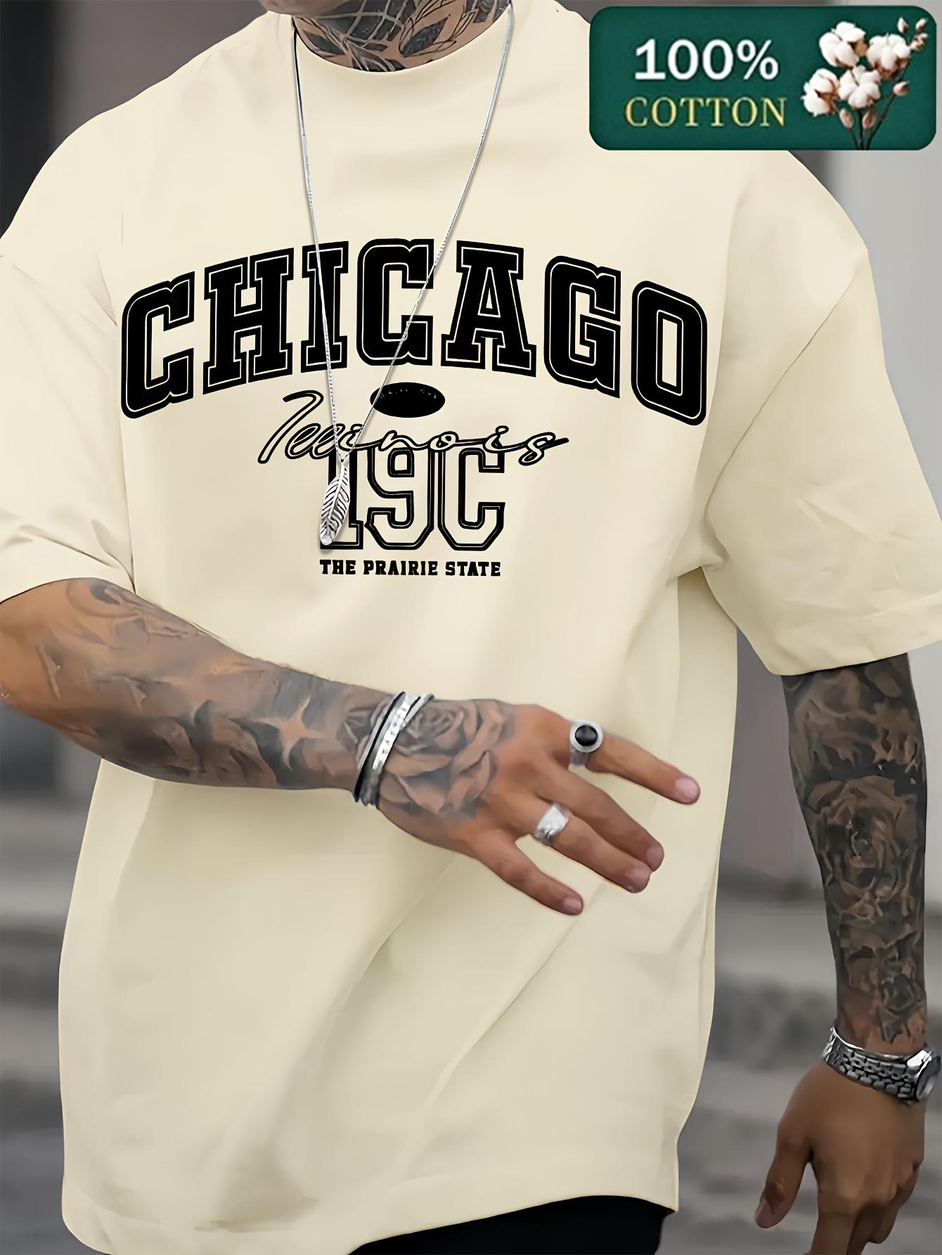 

Men s Summer 100% Cotton Fashion Chicago Pattern Printed Loose Casual Sports Round Neck Short Sleeve T-shirt Versatile Top 5XL різнокольоровий