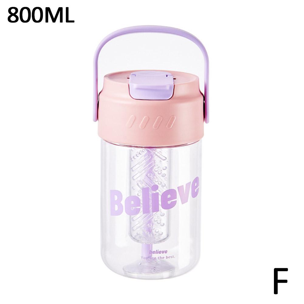 Plastic Water Bottle Large Portable Travel Bottle Sports Fitness Cup Drinking Straw Transparent Water Bottle