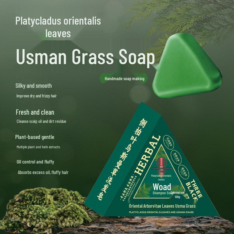 Ručně vyráběné šamponové mýdlo z cypřišových listů s Polygonum Multiflorum a bylinou Usma pro růst a výživu vlasů - Autentická čínská léčivá receptura