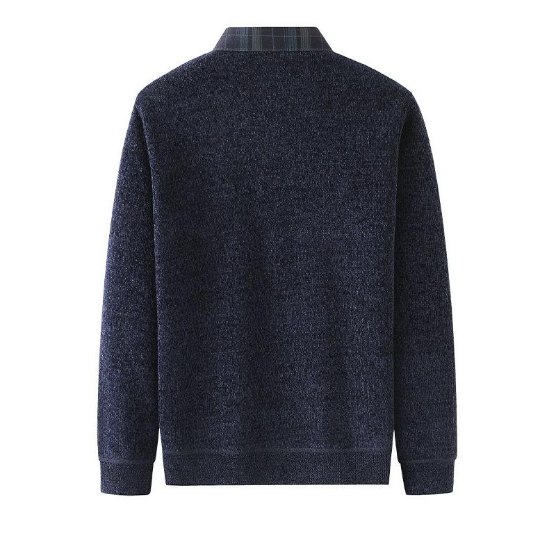 Plus Velvet Warm Sweater Fake Two-piece T-shirt Man's Chic Dad Winter Casual Thickened Bottoming Shirt