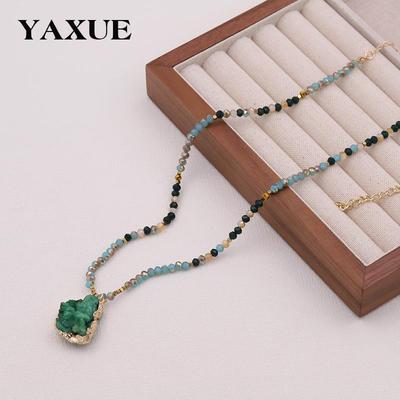 Multicolor Stone Beaded Pendant Necklace - Light Luxury Sweater Chain Jewelry