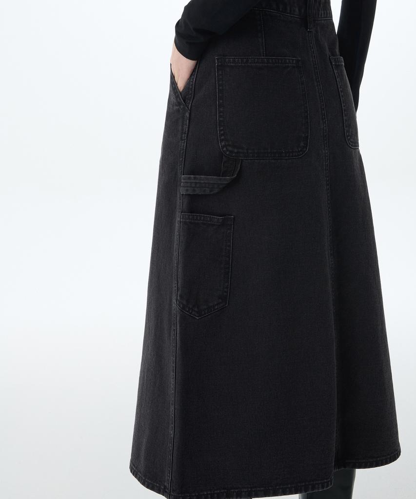 Musinsa Standard Woman Women'S Denim Carpenter Long Skirt [Washed Black]