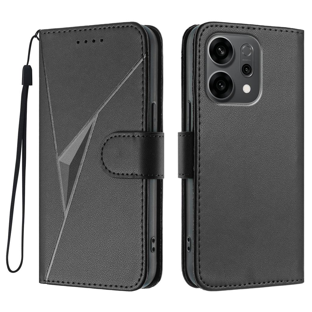 For Oppo Reno14 5G (China)/Oppo Reno14 5G (Global) Case Triangle Imprint Leather Phone Cover with Lanyard