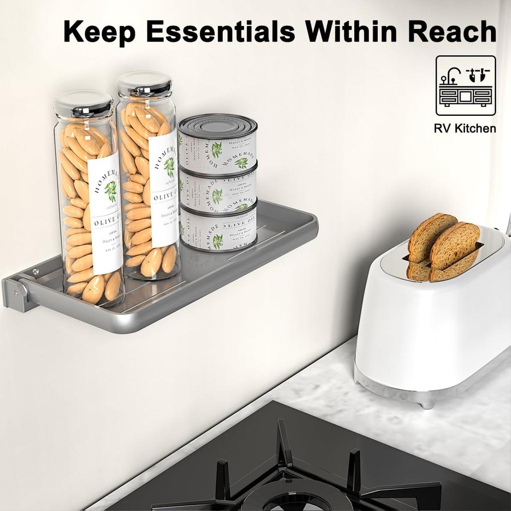 RV Aluminum Foldable Shelf - Wall-Mounted Folding RV Shelves - Compact Camper Trailer Accessories & Space-Saver 12.2X5.5 Inch