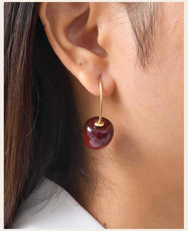 Sweet Cherry Earrings for Women, Stainlesss Steel Cherry Dangle Earring Kpop Jewelry Trendy Accessories