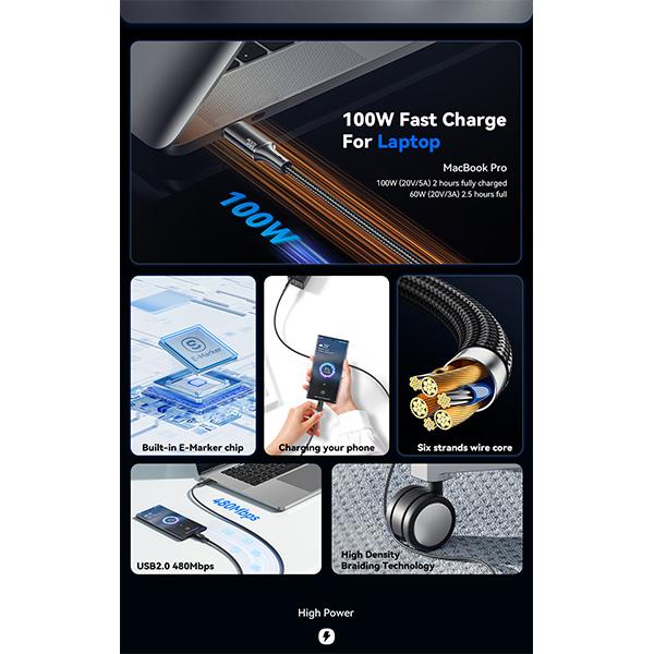 Essager Cabo Tipo C para Tipo C 100W PD Carregamento Rápido USB C para USB C Cabo Carregador C para C Fio Para MacBook iPad Xiaomi Realme POCO