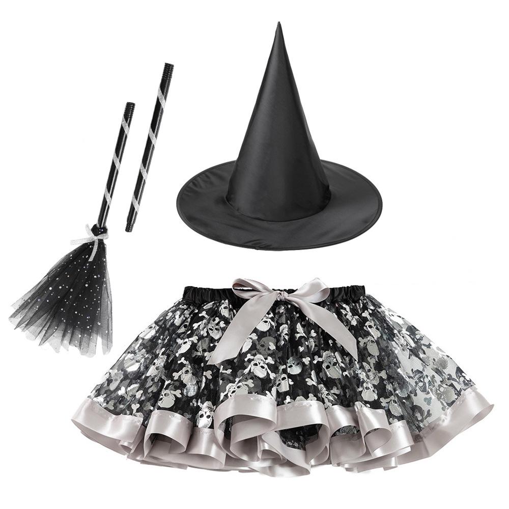 Girls' Halloween Tutu, Witch Hat & Broomstick Fluffy Skirt Set