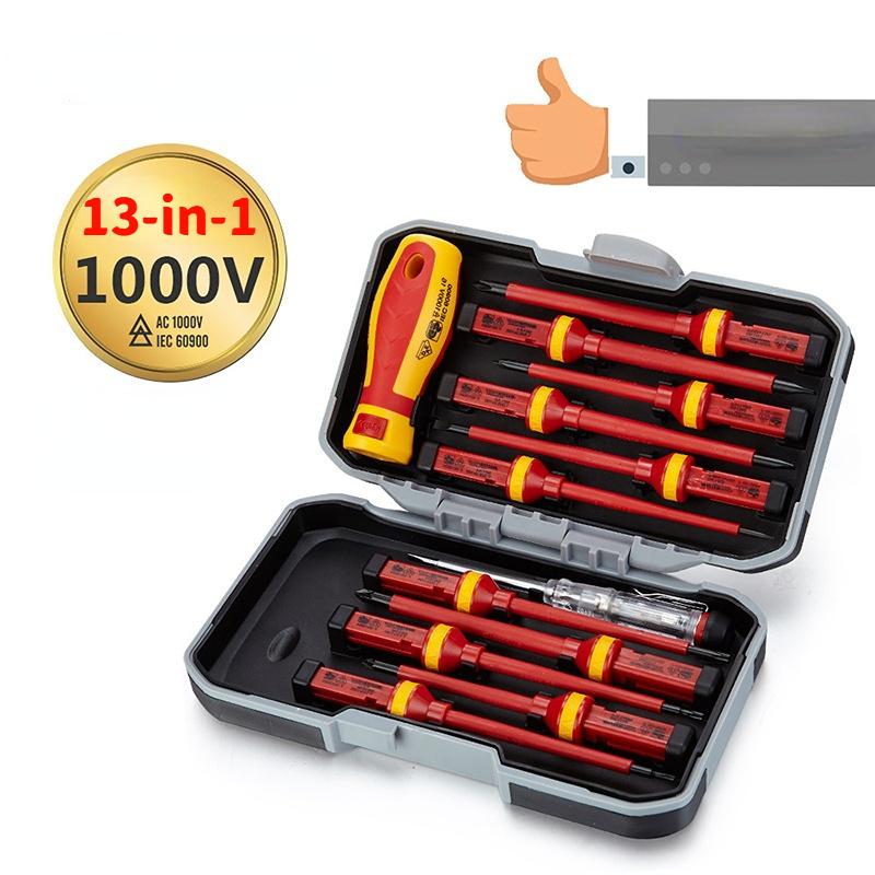13 in 1 Multi functional Professional Magnetic Screwdriver Set With Case 1000V Insulated CRV Electrician Screw Driver Bit