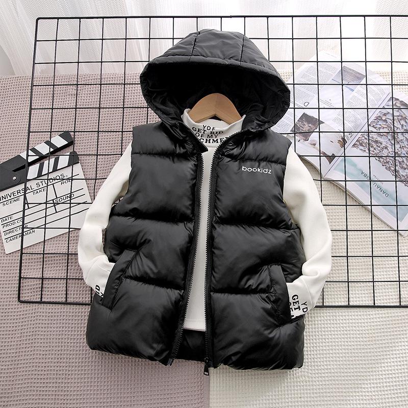 Kids' Hooded Wash-Free Down Vest for Fall/Winter, Unisex Outerwear Gilet, Medium To Large Sizes