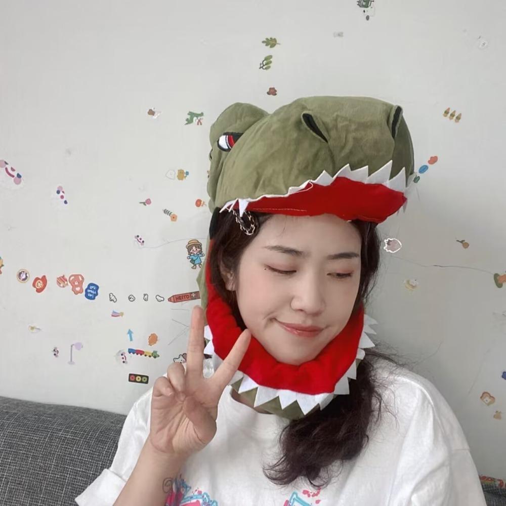 PP Cotton Doll Plush Dinosaur Hat Green Plush Shark Hat Headgear Dinosaur  Christmas Gift