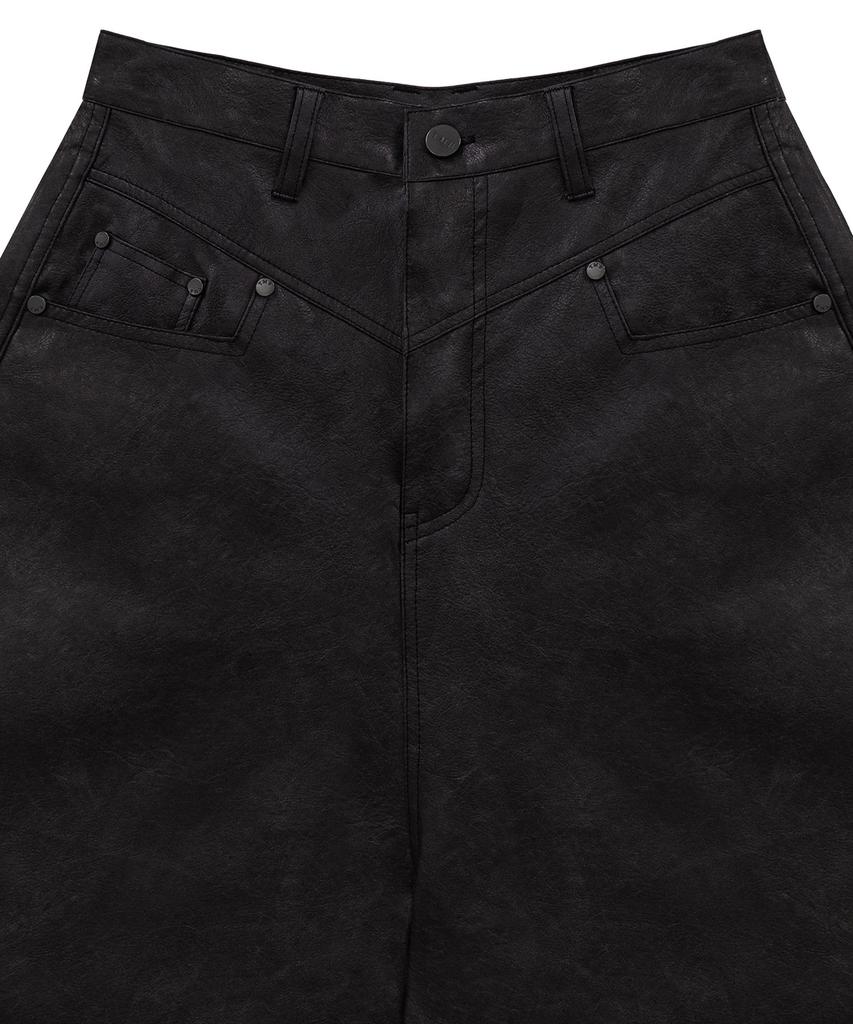 Teulimingbeodeu Front Yoke Leather Pants [ Brown ]