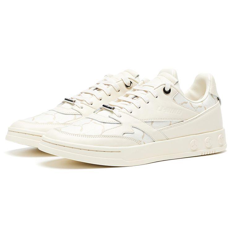 Li-Ning 1990 Leather Casual Retro Non-Slip Shock Absorbing Wear-Resistant Lightweight Low-Top Skate Shoes Men Sneakers Light-Yellow ALFR097-2