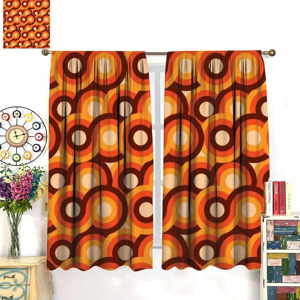 Geometrisch Groovy Patroon Gordijnen Vintage Jaren 70 Retro Jaren 60 Abstracte Kunst Esthetisch Gordijn met Stangzak voor Slaapkamer Woonkamer
