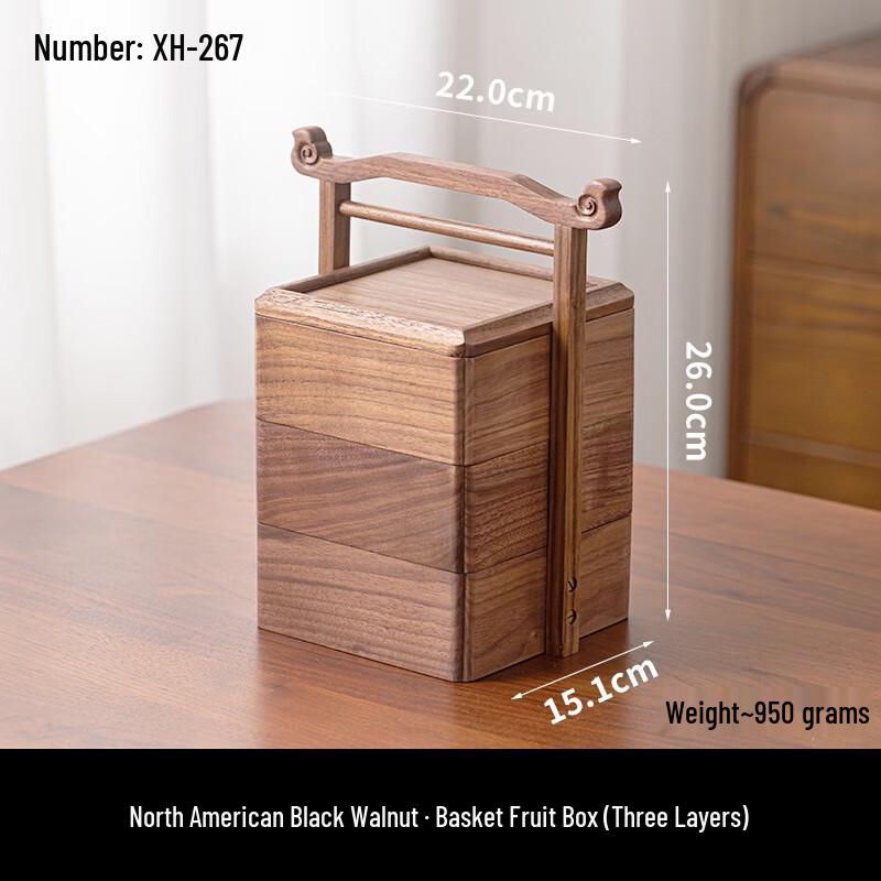 

New Chinese Style Solid Wood Three-Tier Serving Box