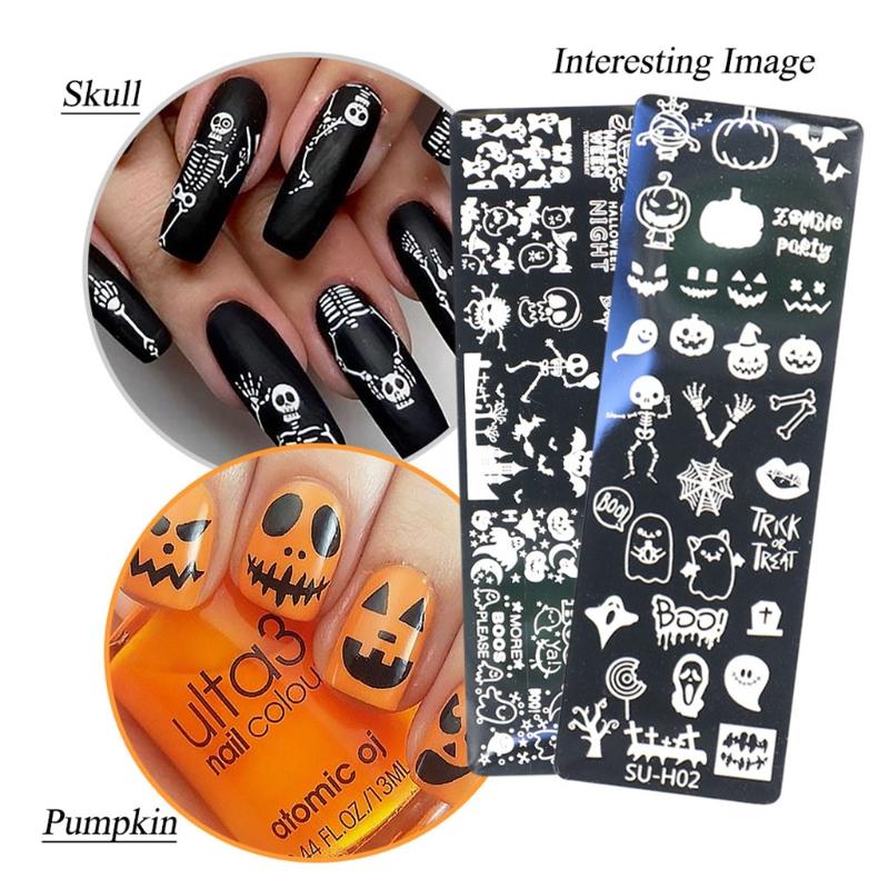 Nail Art Stamping Plates Stainless Steel Brush Pumpkin Bats for Image Halloween