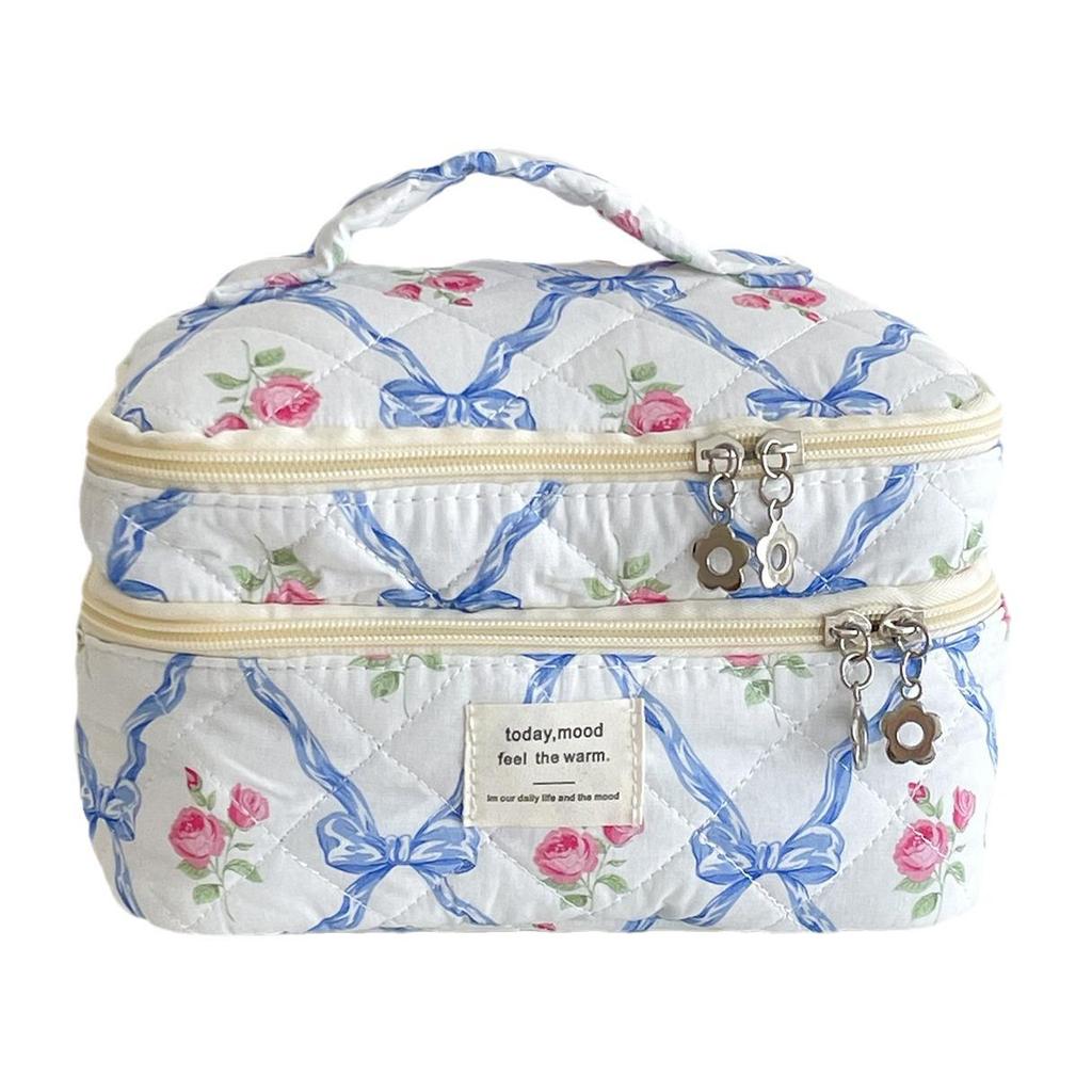 Double Layer Bowknot Cosmetic Bag - Large Capacity Makeup & Wash Organizer
