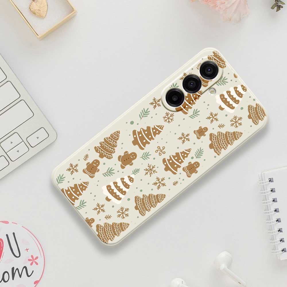 For Samsung Galaxy A17 5G Case Brown Christmas Tree Gingerbread Pattern Printing Straight Edge TPU Phone Back Cover