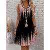 2026 Summer Women's Knee Length Short Dress Bohemian Vintage Printed Round Neck Dress Casual Comfortable Beach Sleeveless Dresse