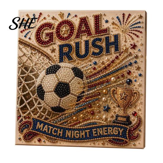 Football Event Painting Craft Kit Stadium Pearl Kit, DIY Soccer Ball Art Screen-free Hobby Nights 3D for Beginners Fans Gift D