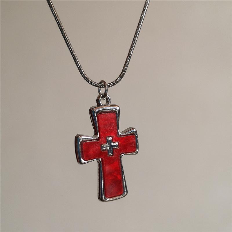 Gothic Trendy Y2K Red  Heart Cross StarPendent Snake Chain Choker Necklace For Women Men Punk Vintage Grunge Aesthetic Jewelry