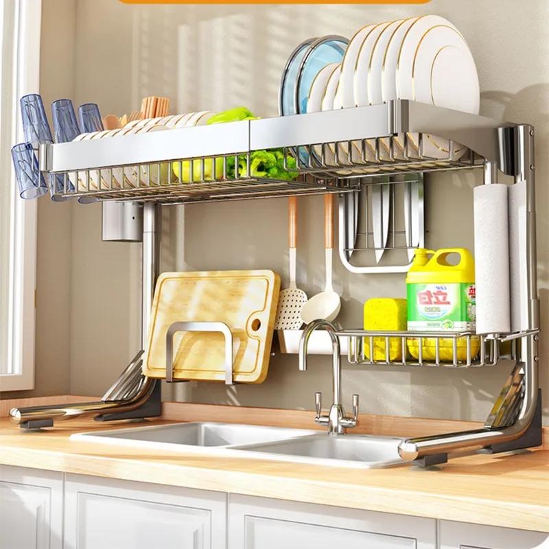 Portaoggetti da Cucina in Acciaio Inossidabile Portaposate Porta Lavello Tagliere da Banco Scolapiatti per Utensili Organizzatore da Cucina