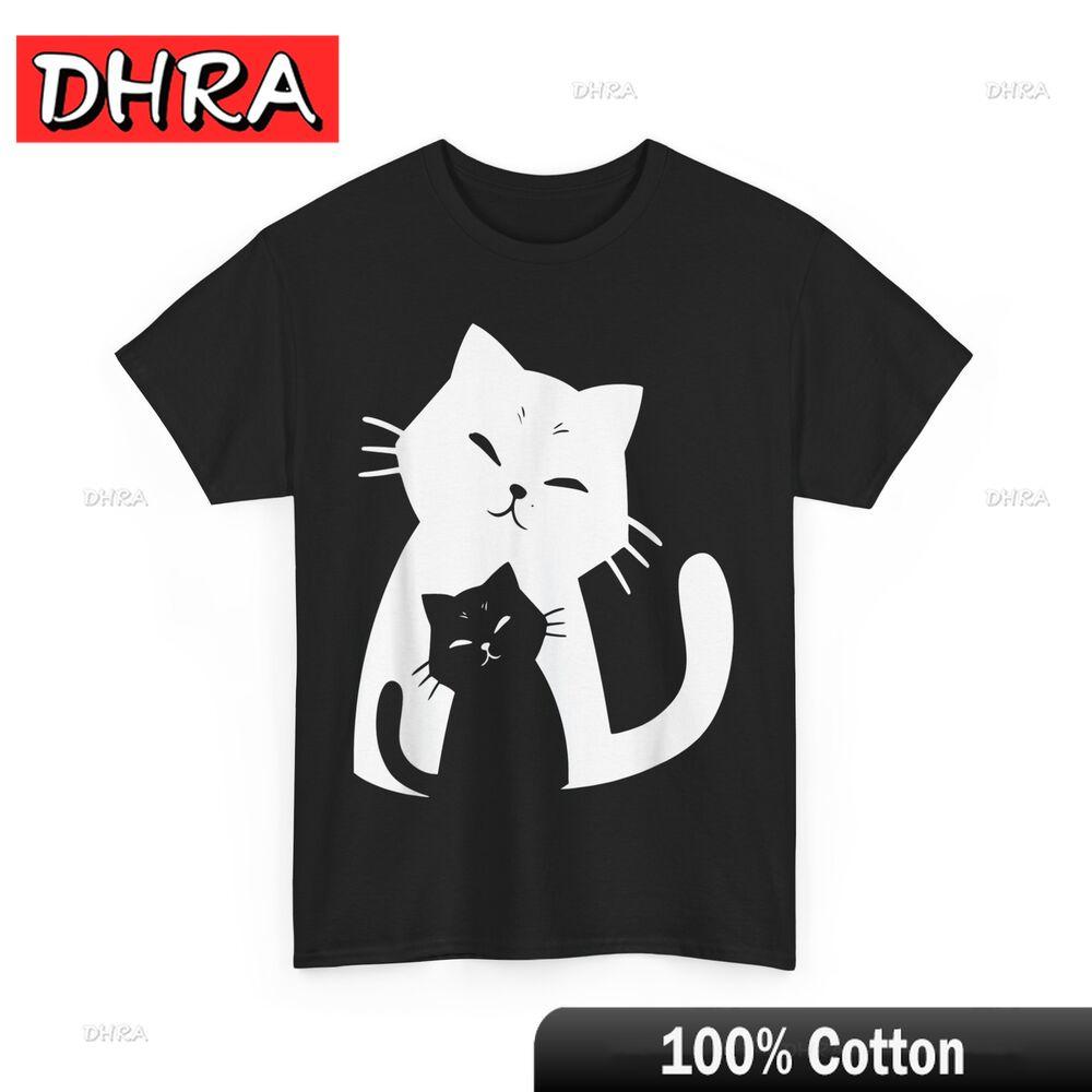 Black Cat and White Cat T-Shirt Mama Cat and Kitten T-Shirt Cool Tshirts Creative Bold Trendy Top Streetwear Couples for Summer