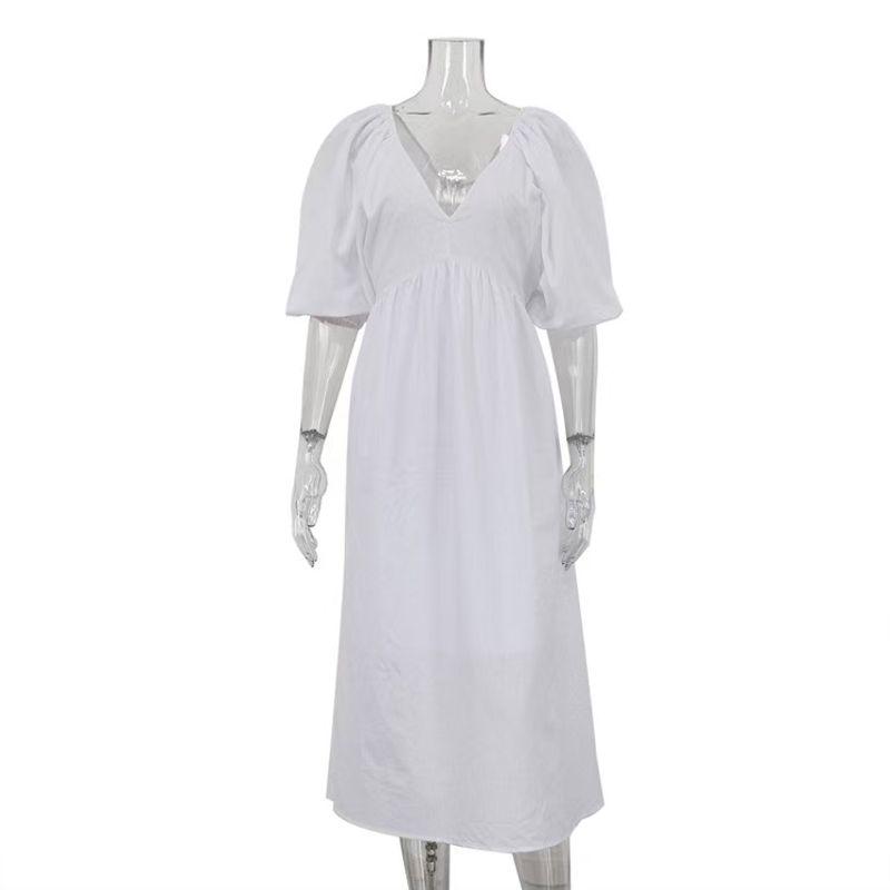 

Western Style Fashion New Solid Long dress V-neck Hollow out Backless Dress V-Neck Backless Dress White L