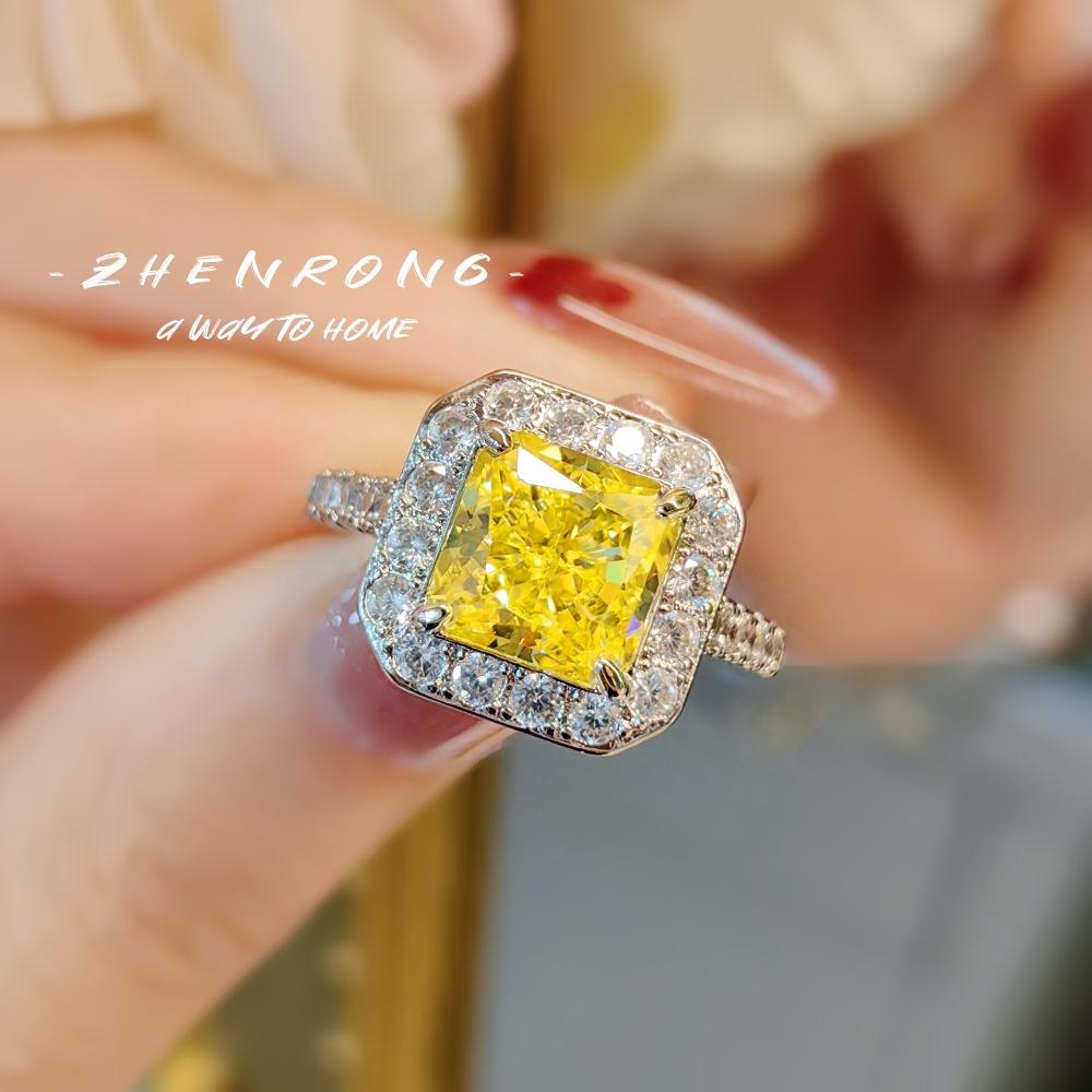 Women Jewelry Set Fashionable Pink Diamond Necklace Yellow Pendant High Carbon Earrings Rings Gemstone Set