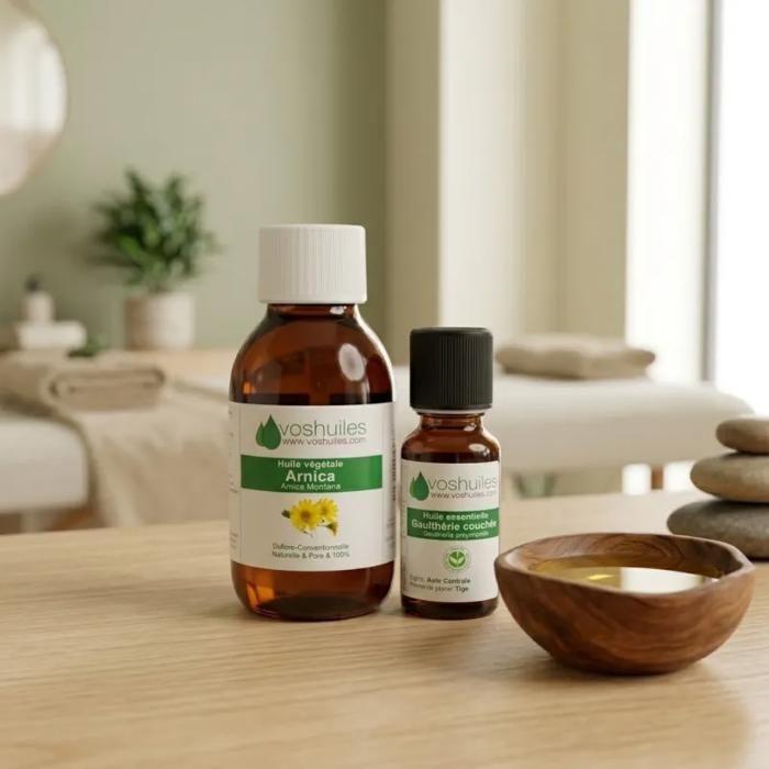 Kit duo - huile essentielle de gaulthérie couchée 10ml et huile végétale de fleurs d'arnica 100ml