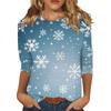Women's Fashion Casual Seven Sleeve Christmas Printed Round Neck T-Shirt Top