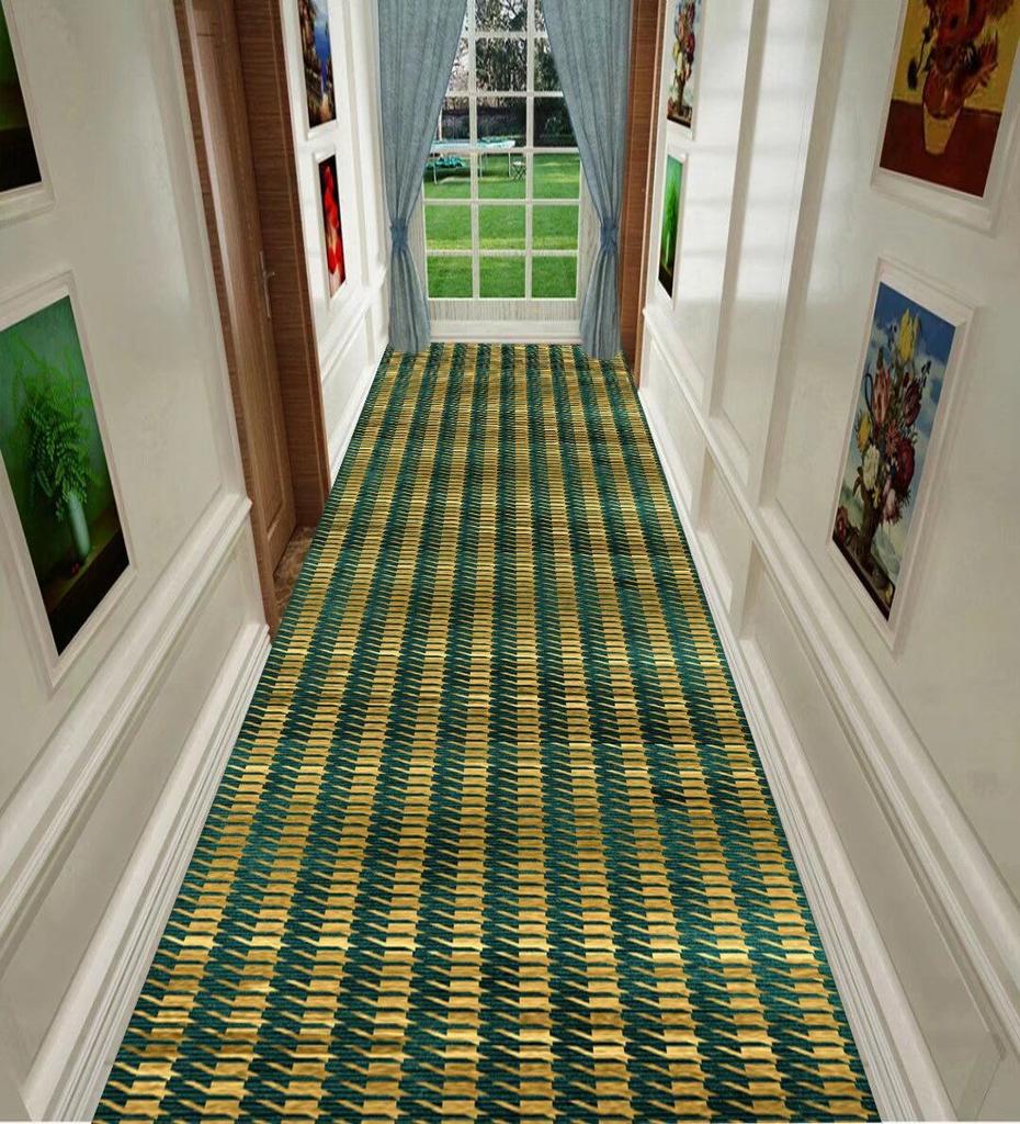 Modern Green Geometric Long Carpets Hallway Anti-slip Stairway Floor Mat Washable Luxury Rugs for Living Room Aisle Customizable