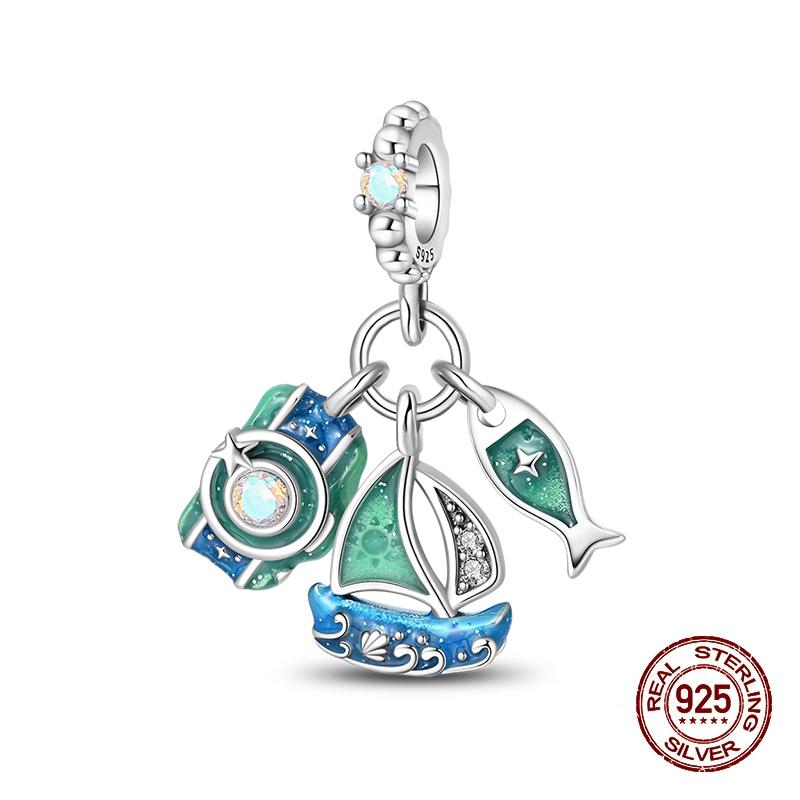 100 copper Blue Sea Animal Glow Butterfly Crab Charm Bead Charms Compatible With Pandach Authentic Bracelets Luxury Do It Yourself Jewellery