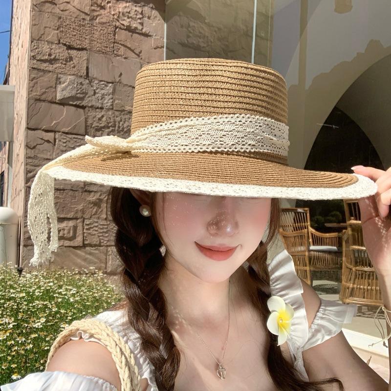 Small Fresh Pastoral Sweet Bow Sun Hat Children Beige Straw Hat Straw Hat Versatile Summer Photo
