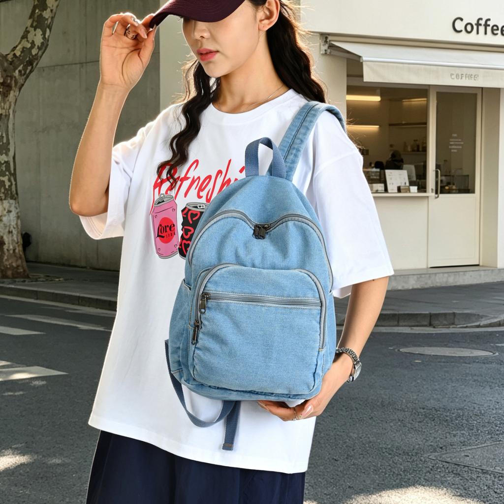 Zaino a tracolla piccolo retro in denim 1011 abbigliamento casual resistente all'usura versatile zaino in denim versione coreana zaino scolastico trendy per studenti