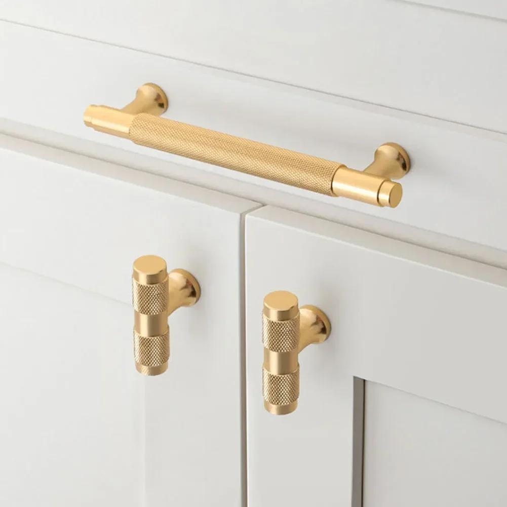 Cabinet Handles Drawers Knobs Kitchen Cupboards Pulls Wardrobe Gold Knurled Handle Furniture Closet Door Pulls Hardware