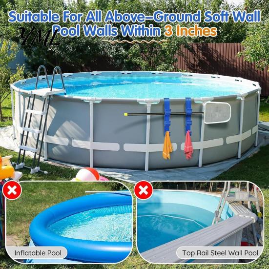 Space Saving Pool Tool Storage Pole Hanger, Above Ground Hook, Heavy Duty Anti Chlorine Plastic Hook Holder for Skimmer, Vacuum Cleaning Tools,