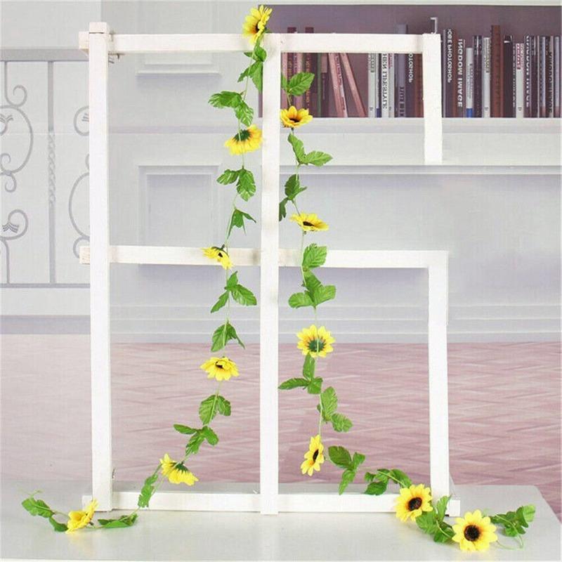 2.6M Artificial Sunflower Garland Silk Fake Flowers Ivy Leaf Plants Home Decor Flower Wall Wreath