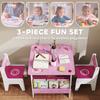 3 Pieces Kids Table and Chair Set, Toddler Activity Table with Bookshelves, for Living Room, Nursery, Playroom, Pink