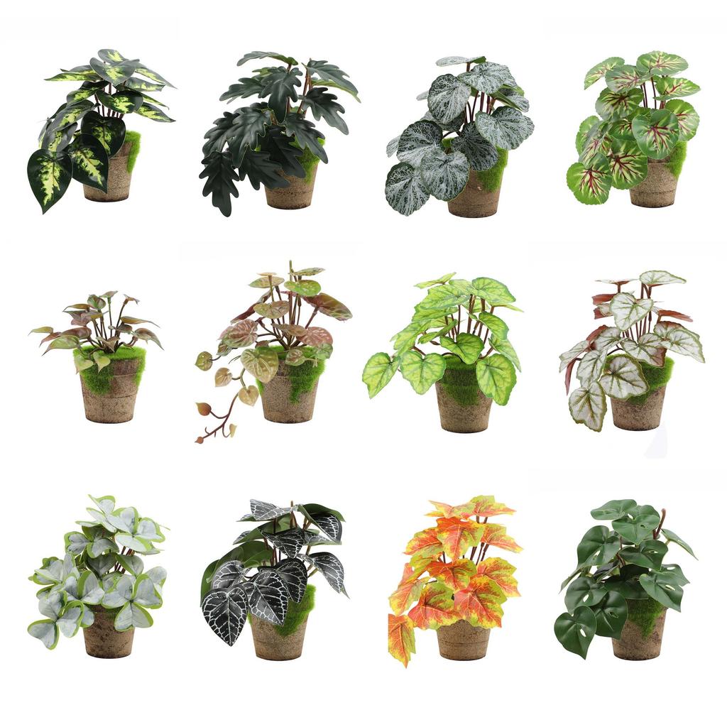 Exquisite Plastic Bonsai Set For Home And Photography Props Eucalyptus Banana Leaf Turtle Back Daisy Hibiscus