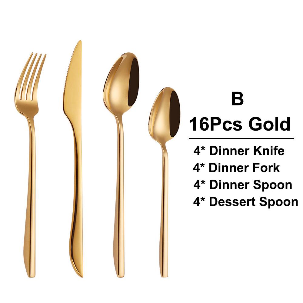 6/16/20/24/28Pcs Gold Tableware Stainless Steel 304 Cutlery Set Mirror Dinner Set Western Knife Fork Spoon Elegant Flatware
