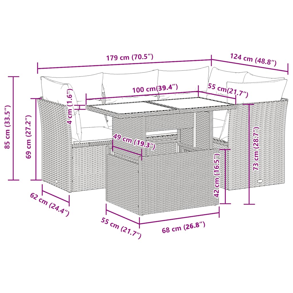 vidaXL 5 Piece Grey Garden Sofa Set with Cushions Poly Rattan