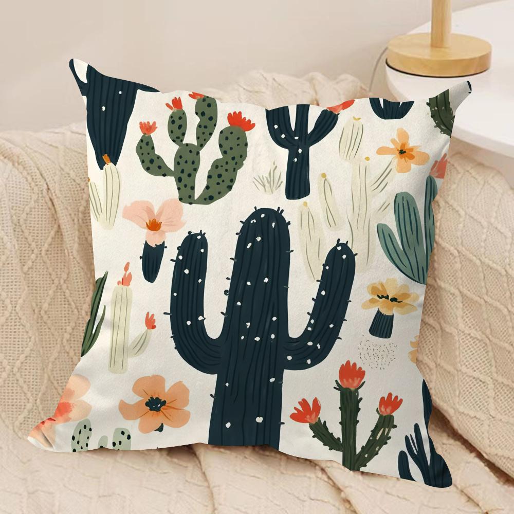 Retro Cactus Cushion Cover Short Plush Doublesided Print Square Throw Pillow Covers Sofa Home Cushion Decor