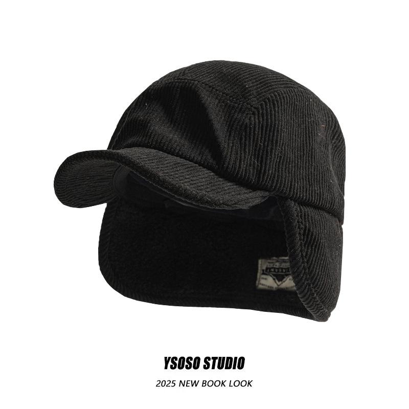 Gorra de Béisbol con Orejeras de Pana Vintage para Hombre y Mujer Gorra de Invierno con Visera Suave de Lana Americana Gorra de Piloto