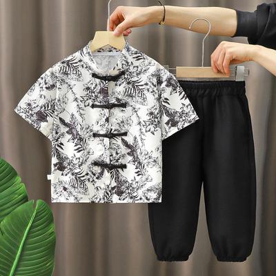 Chinese Stijl Set voor Jongens Zomer Korte Mouw + Capri Broek Hanfu Tang Pak
