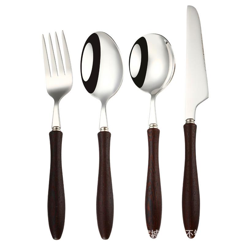 304 Stainless Steel Western Tableware Knife Fork Spoon Dessert Fork Spoon Solid Wood Handle Fork Spoon Steak Knife Restaurant