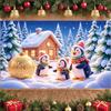 Festive Banner Gold Decorative Penguin Christmas Banner Holiday Banner Snowy Tree For Holiday Photo Shoot Christmas Decoration