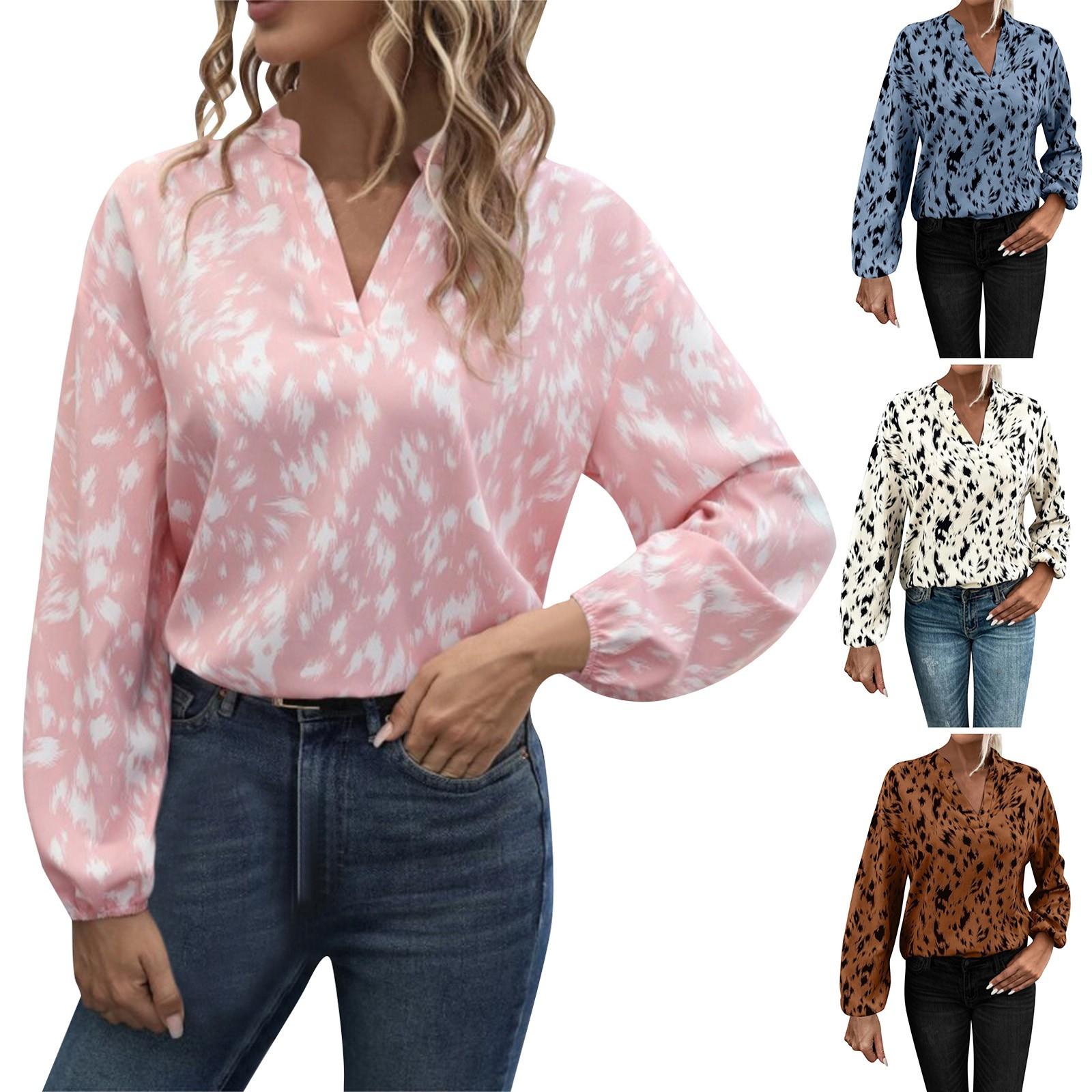 

Женская повседневная свободная рубашка с V-образным вырезом и длинным рукавом с принтом, футболка, блузка